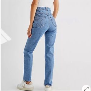 Free People Rollas Dusters High Rise Slim Jeans Old Stone Light Denim Wash